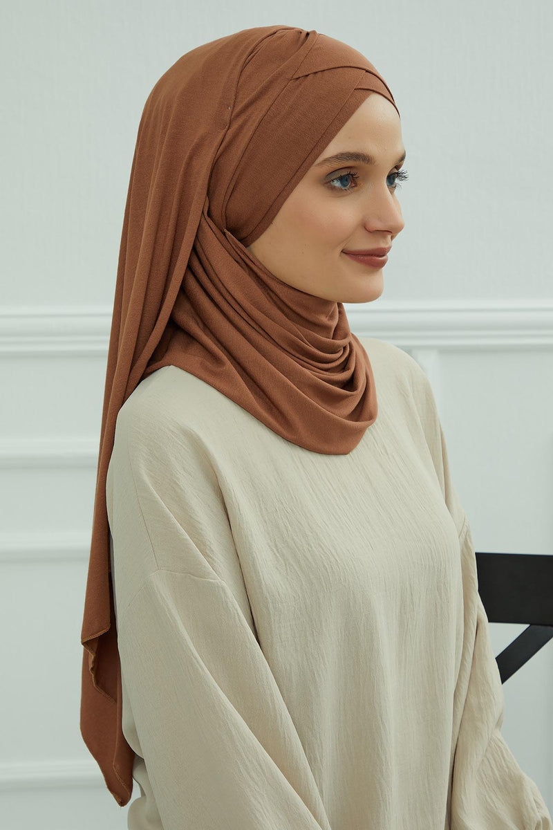 Jersey Shawl for Women %95 Cotton Scarf Head Wrap Modesty Turban Cap Hat,CPS-45 Caramel Brown