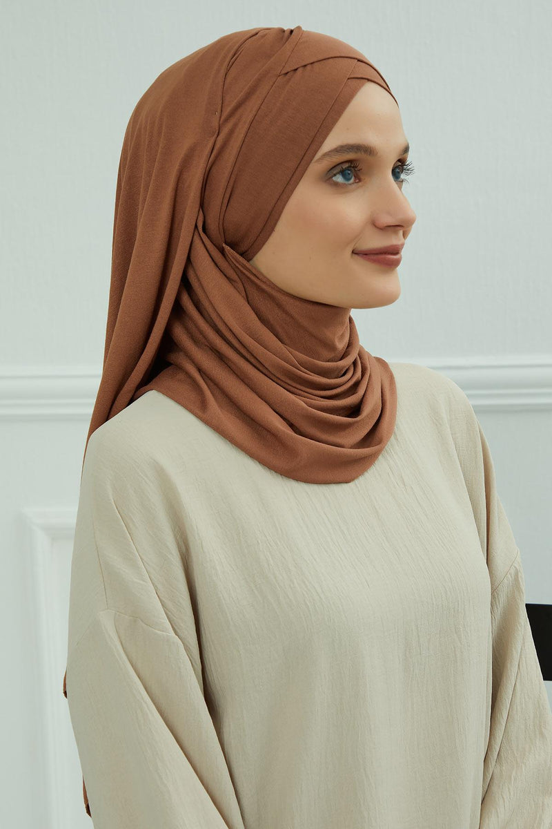 Jersey Shawl for Women %95 Cotton Scarf Head Wrap Modesty Turban Cap Hat,CPS-45 Caramel Brown
