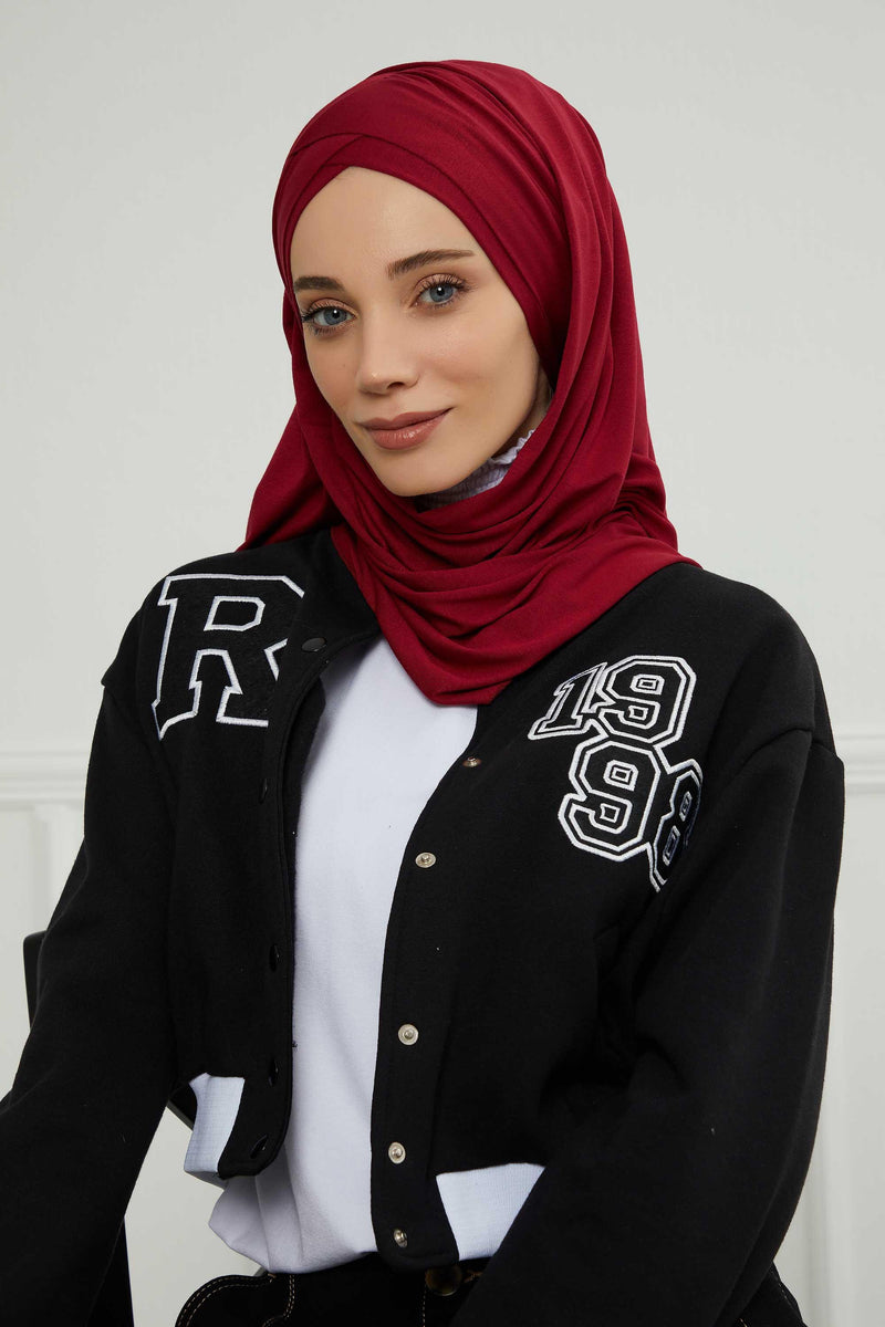 Jersey Shawl for Women %95 Cotton Scarf Head Wrap Modesty Turban Cap Hat,CPS-45 Maroon