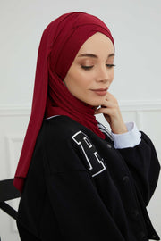 Jersey Shawl for Women %95 Cotton Scarf Head Wrap Modesty Turban Cap Hat,CPS-45 Maroon