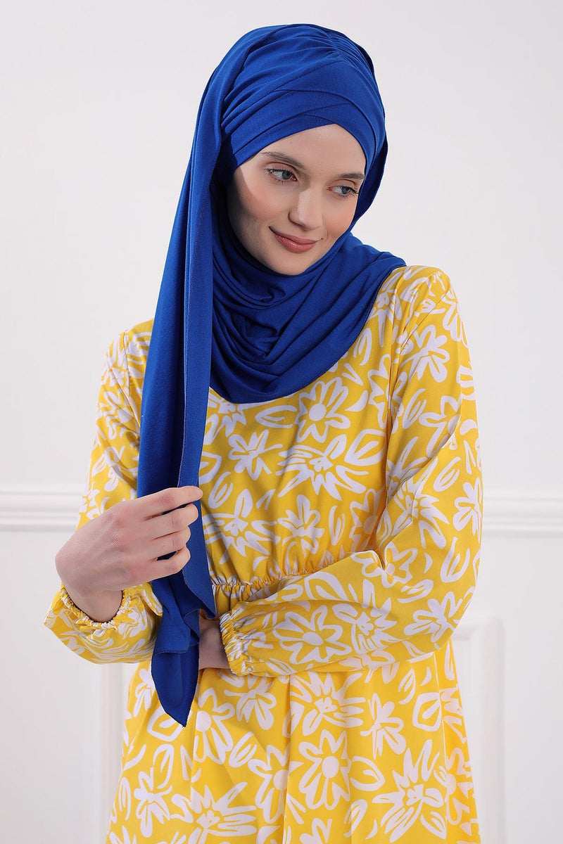 Jersey Shawl for Women %95 Cotton Scarf Head Wrap Modesty Turban Cap Hat,CPS-45 Sax Blue