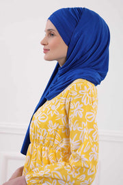 Jersey Shawl for Women %95 Cotton Scarf Head Wrap Modesty Turban Cap Hat,CPS-45 Sax Blue