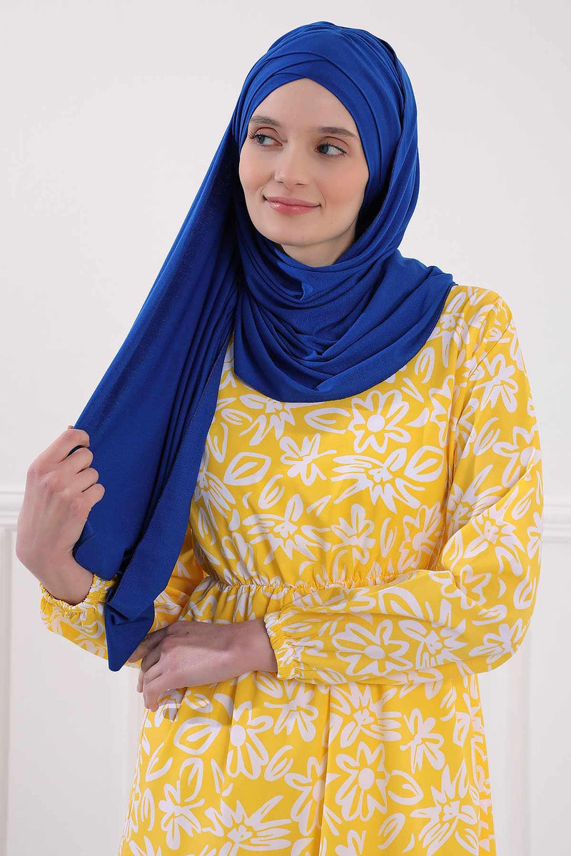 Jersey Shawl for Women %95 Cotton Scarf Head Wrap Modesty Turban Cap Hat,CPS-45 Sax Blue