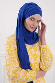 Jersey Shawl for Women %95 Cotton Scarf Head Wrap Modesty Turban Cap Hat,CPS-45 Sax Blue