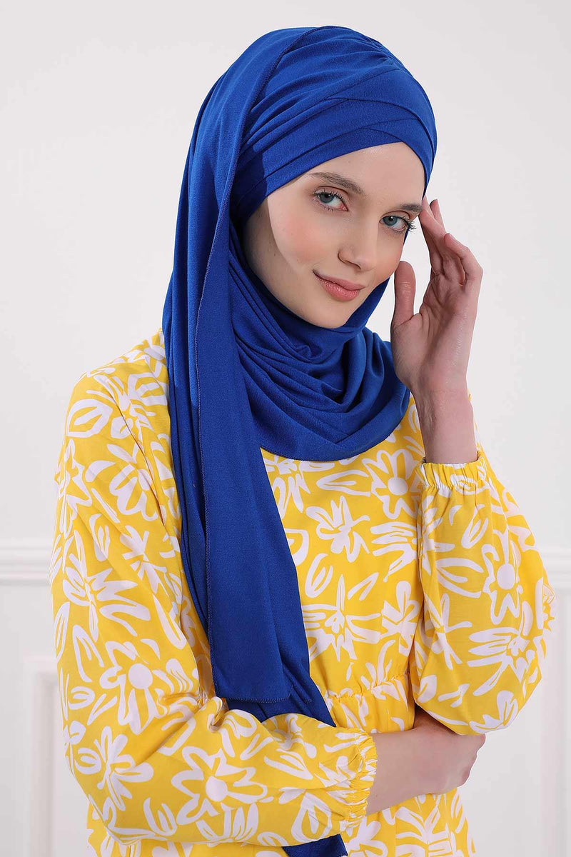 Jersey Shawl for Women %95 Cotton Scarf Head Wrap Modesty Turban Cap Hat,CPS-45 Sax Blue