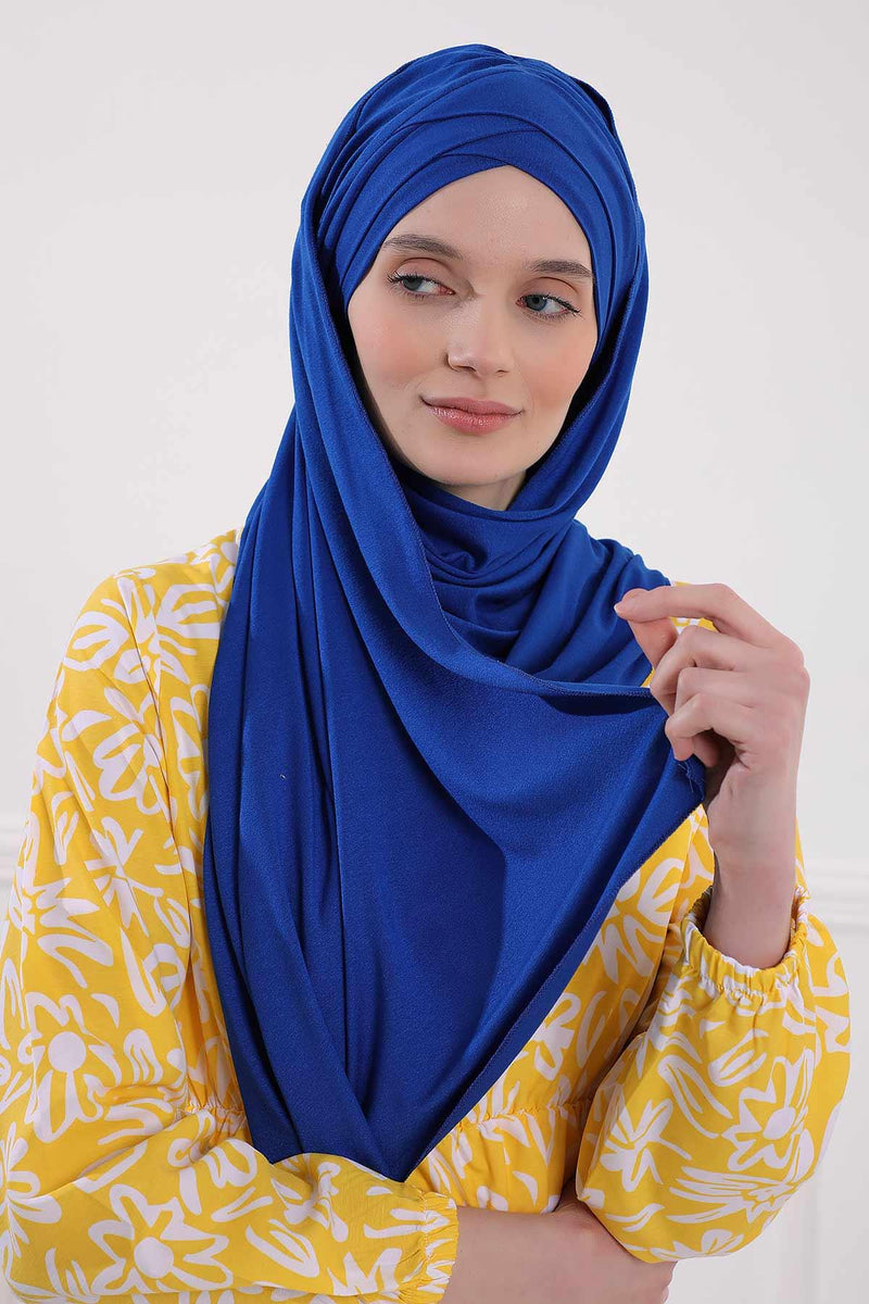 Jersey Shawl for Women %95 Cotton Scarf Head Wrap Modesty Turban Cap Hat,CPS-45 Sax Blue