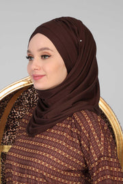 Jersey Shawl for Women %95 Cotton Scarf Head Wrap Modesty Turban Cap Hat,CPS-45 Brown
