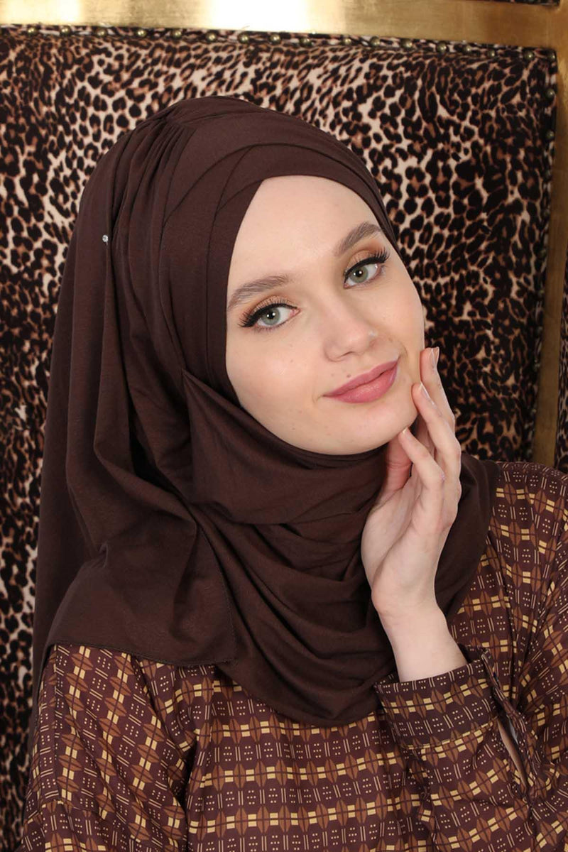 Jersey Shawl for Women %95 Cotton Scarf Head Wrap Modesty Turban Cap Hat,CPS-45 Brown