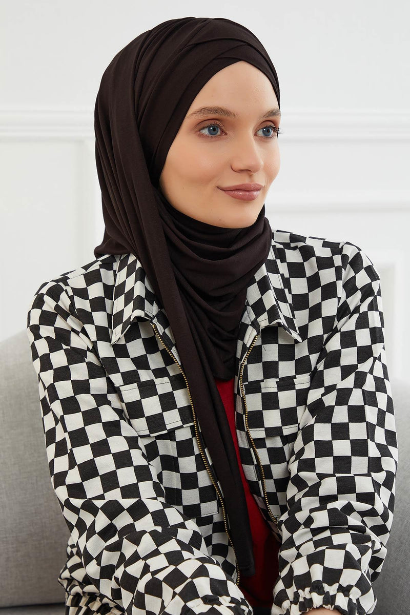 Jersey Shawl for Women %95 Cotton Scarf Head Wrap Modesty Turban Cap Hat,CPS-45 Black