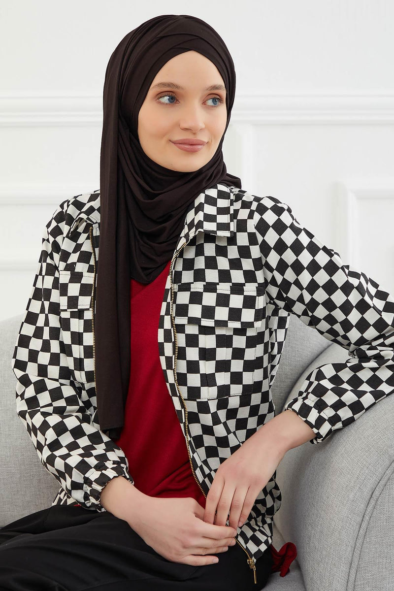 Jersey Shawl for Women %95 Cotton Scarf Head Wrap Modesty Turban Cap Hat,CPS-45 Black