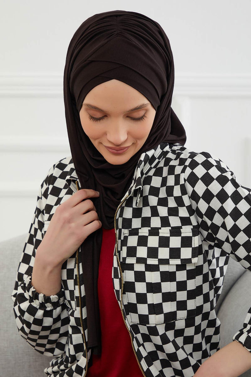 Jersey Shawl for Women %95 Cotton Scarf Head Wrap Modesty Turban Cap Hat,CPS-45 Black