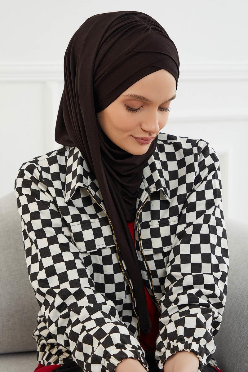 Jersey Shawl for Women %95 Cotton Scarf Head Wrap Modesty Turban Cap Hat,CPS-45 Black