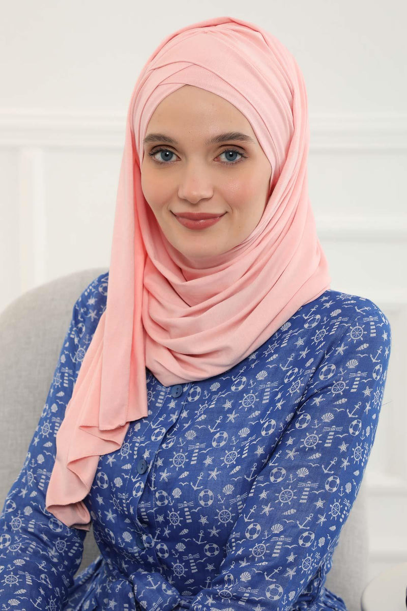 Jersey Shawl for Women %95 Cotton Scarf Head Wrap Modesty Turban Cap Hat,CPS-45 Powder