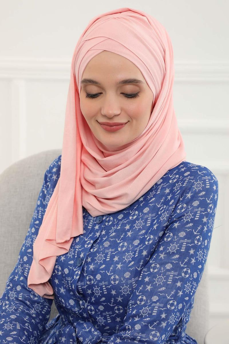 Jersey Shawl for Women %95 Cotton Scarf Head Wrap Modesty Turban Cap Hat,CPS-45 Powder