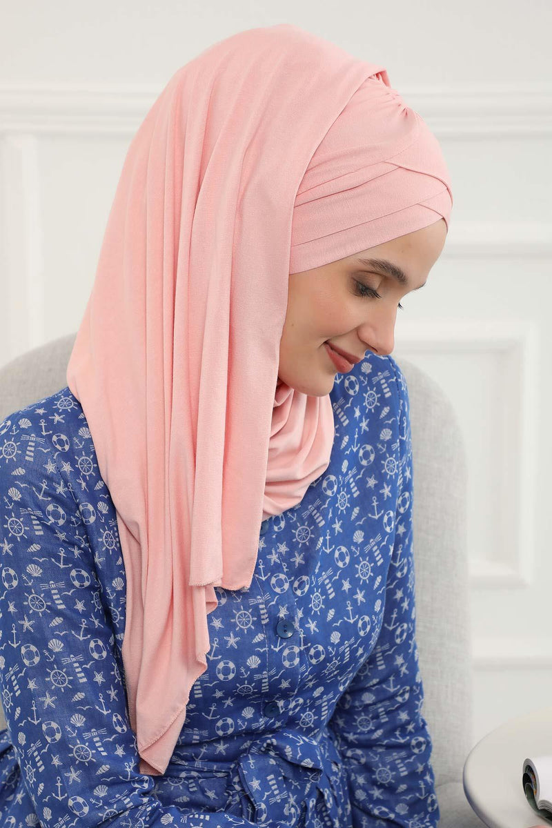 Jersey Shawl for Women %95 Cotton Scarf Head Wrap Modesty Turban Cap Hat,CPS-45 Powder