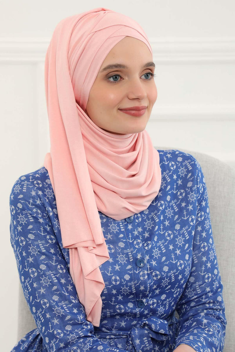 Jersey Shawl for Women %95 Cotton Scarf Head Wrap Modesty Turban Cap Hat,CPS-45 Powder