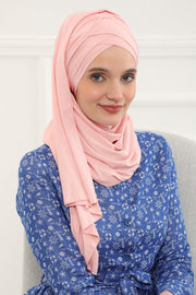 Jersey Shawl for Women %95 Cotton Scarf Head Wrap Modesty Turban Cap Hat,CPS-45 Powder