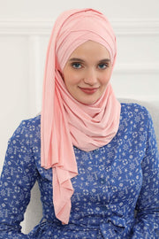 Jersey Shawl for Women %95 Cotton Scarf Head Wrap Modesty Turban Cap Hat,CPS-45 Powder