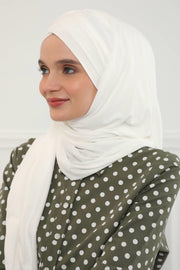 Jersey Shawl for Women %95 Cotton Scarf Head Wrap Modesty Turban Cap Hat,CPS-45 Ivory