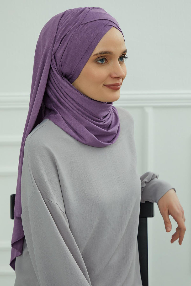 Comfortable Cross Stitched Jersey Shawl Practical Cotton Hijab for Women, Front Cross-Stitched Shirred Jersey Hijab Shawl,CPS-45