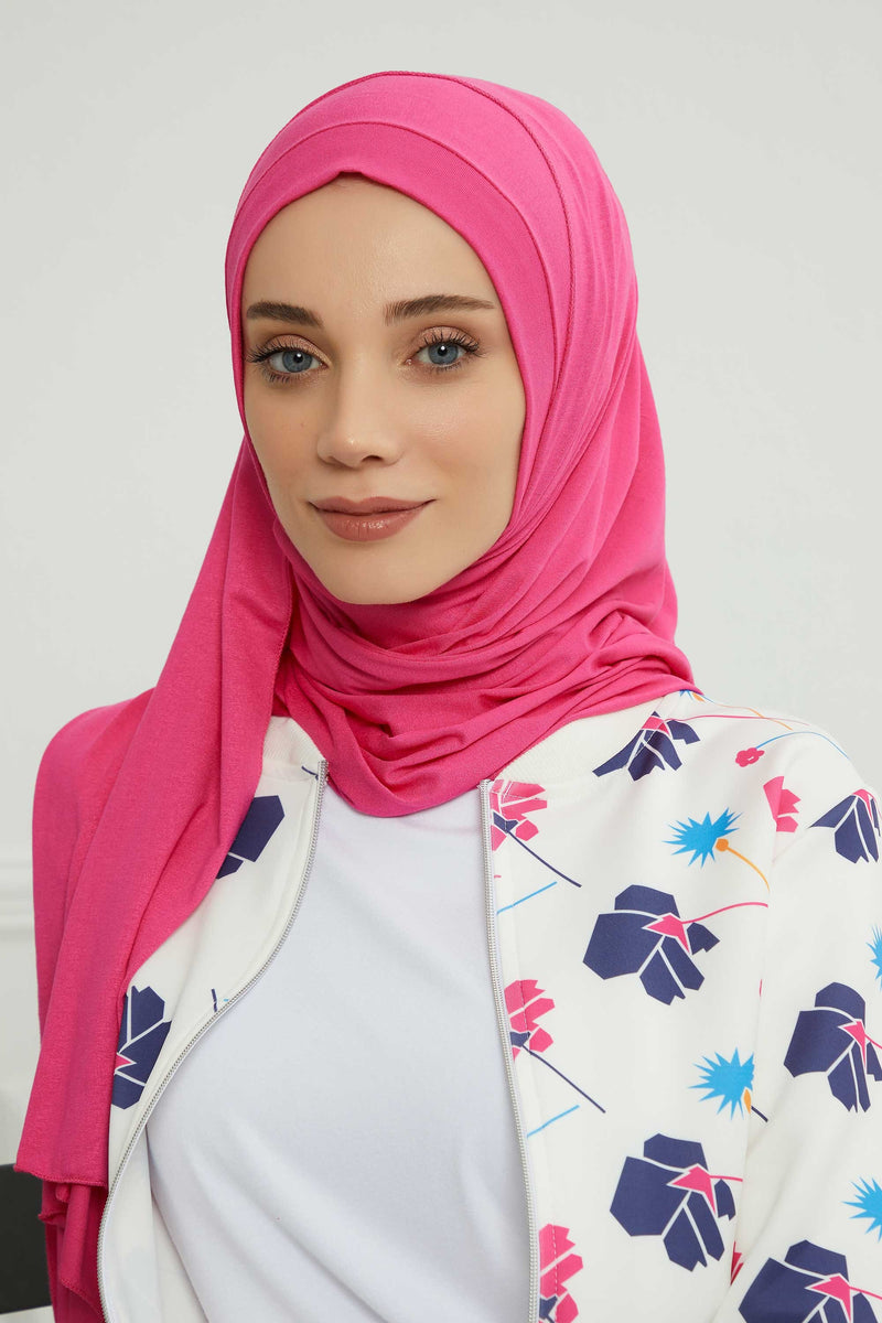 شال جيرسي للنساء شال قطني ممشط فوري للنساء من القطن، قبعة عمامة فورية، غطاء رأس جاهز للارتداء، وشاح، PS-16