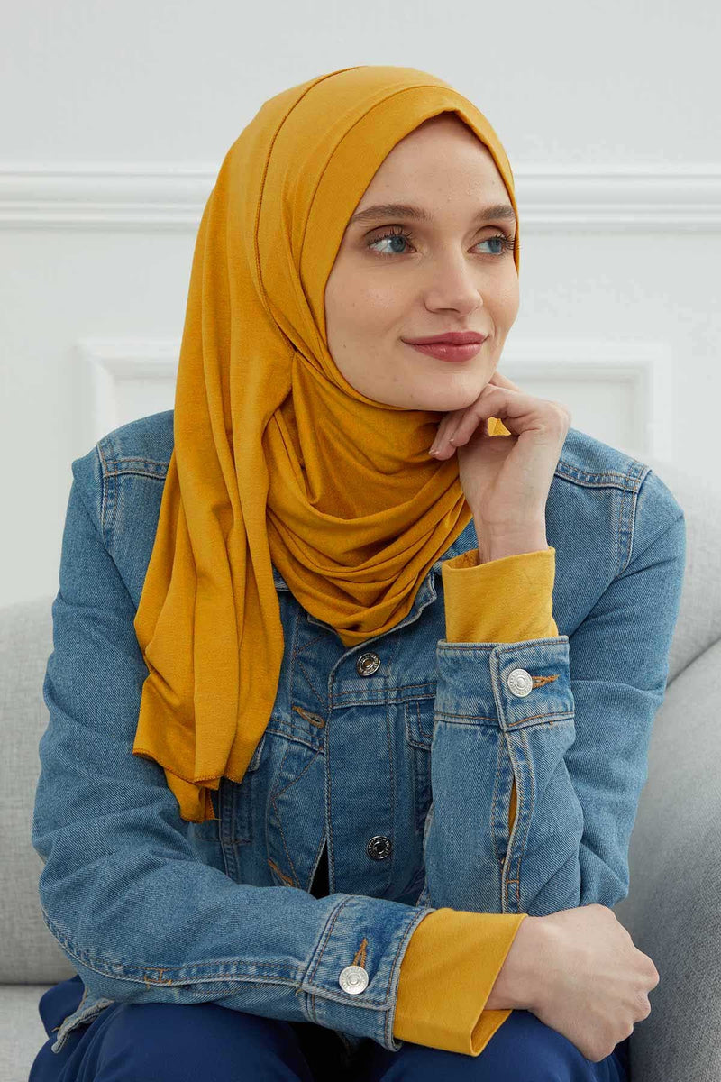 شال جيرسي للنساء شال قطني ممشط فوري للنساء من القطن، قبعة عمامة فورية، غطاء رأس جاهز للارتداء، وشاح، PS-16