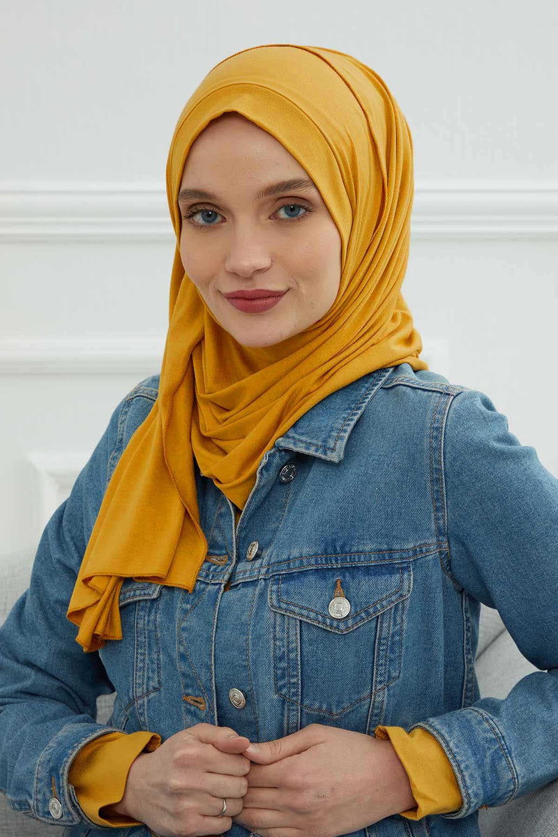 شال جيرسي للنساء شال قطني ممشط فوري للنساء من القطن، قبعة عمامة فورية، غطاء رأس جاهز للارتداء، وشاح، PS-16