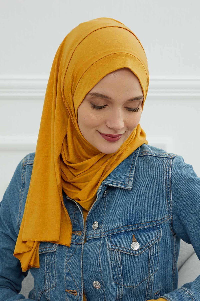 شال جيرسي للنساء شال قطني ممشط فوري للنساء من القطن، قبعة عمامة فورية، غطاء رأس جاهز للارتداء، وشاح، PS-16