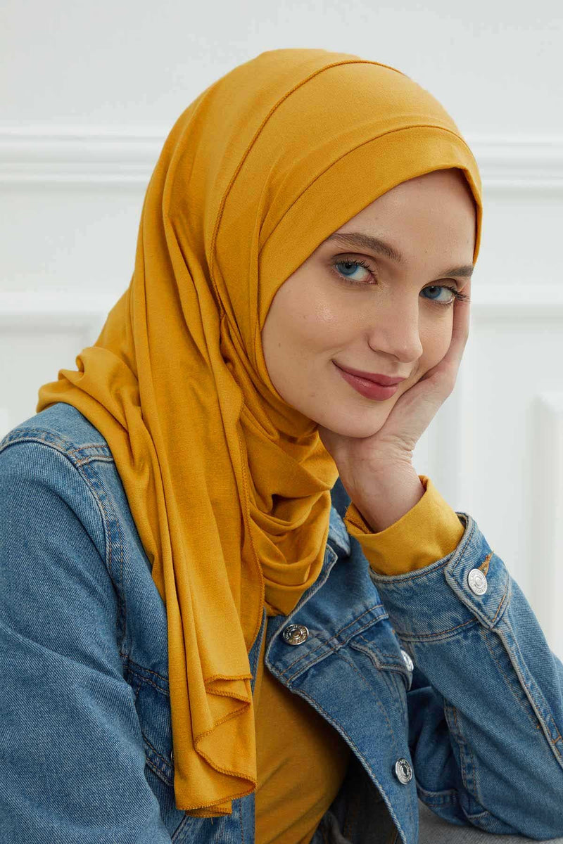 شال جيرسي للنساء شال قطني ممشط فوري للنساء من القطن، قبعة عمامة فورية، غطاء رأس جاهز للارتداء، وشاح، PS-16