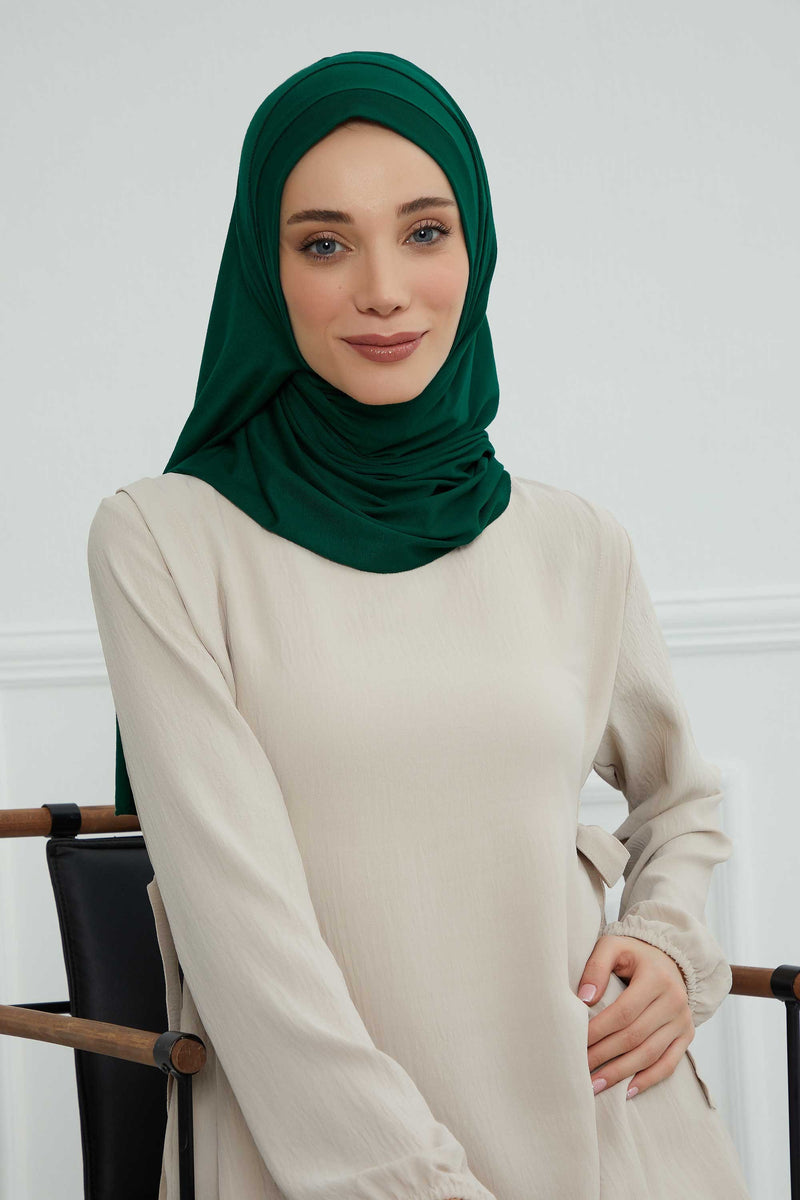 شال جيرسي للنساء شال قطني ممشط فوري للنساء من القطن، قبعة عمامة فورية، غطاء رأس جاهز للارتداء، وشاح، PS-16
