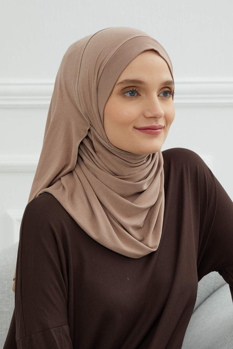 شال جيرسي للنساء شال قطني ممشط فوري للنساء من القطن، قبعة عمامة فورية، غطاء رأس جاهز للارتداء، وشاح، PS-16