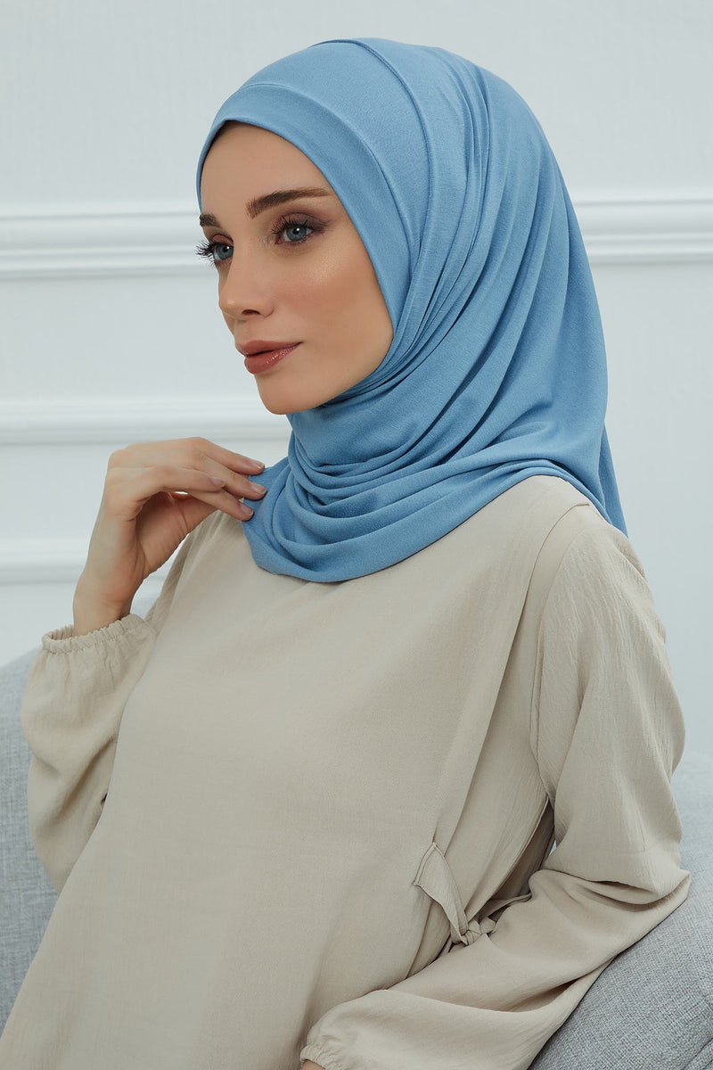 شال جيرسي للنساء شال قطني ممشط فوري للنساء من القطن، قبعة عمامة فورية، غطاء رأس جاهز للارتداء، وشاح، PS-16