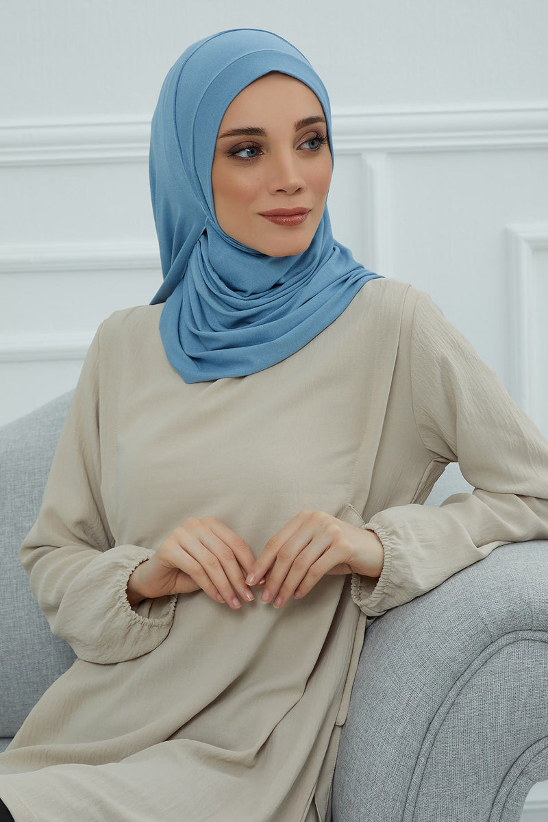 شال جيرسي للنساء شال قطني ممشط فوري للنساء من القطن، قبعة عمامة فورية، غطاء رأس جاهز للارتداء، وشاح، PS-16