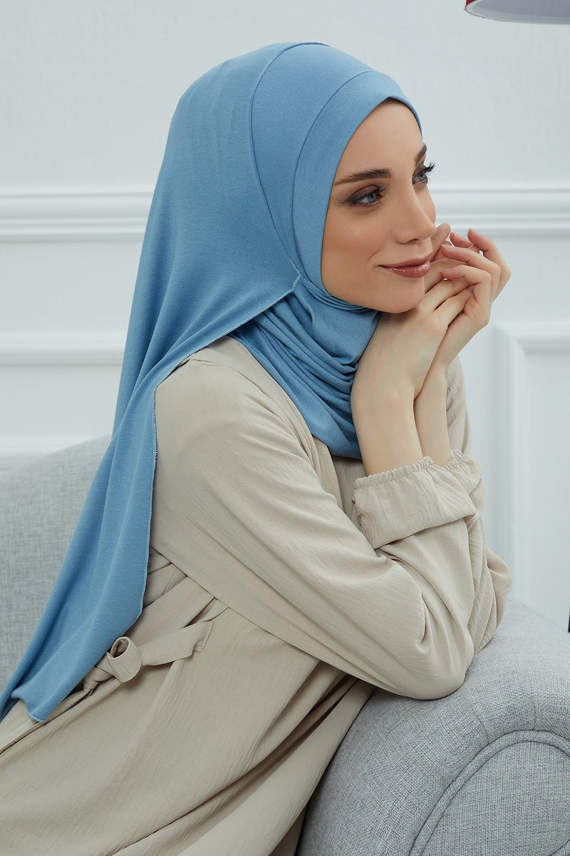 شال جيرسي للنساء شال قطني ممشط فوري للنساء من القطن، قبعة عمامة فورية، غطاء رأس جاهز للارتداء، وشاح، PS-16