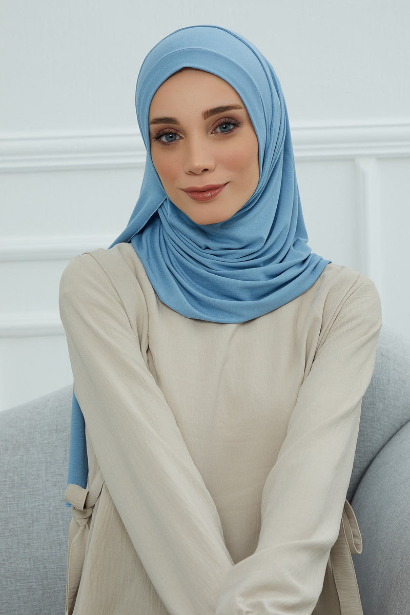 شال جيرسي للنساء شال قطني ممشط فوري للنساء من القطن، قبعة عمامة فورية، غطاء رأس جاهز للارتداء، وشاح، PS-16