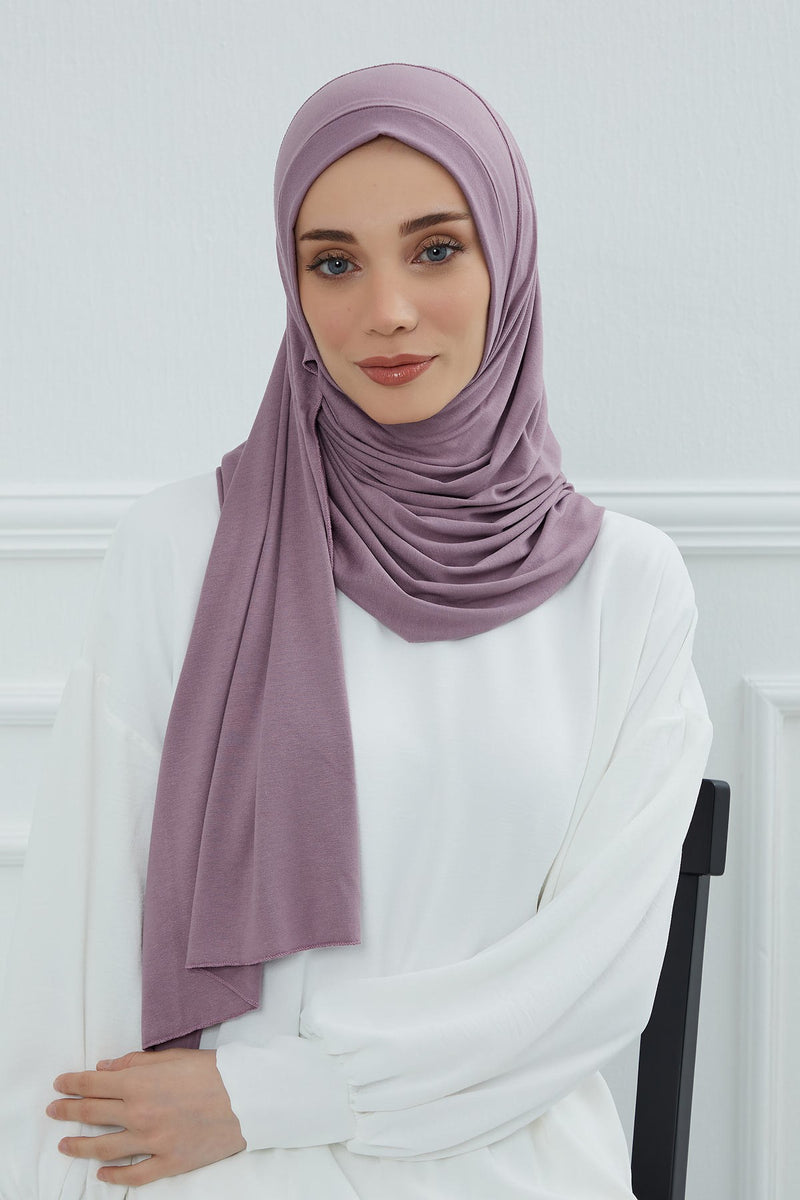 شال جيرسي للنساء شال قطني ممشط فوري للنساء من القطن، قبعة عمامة فورية، غطاء رأس جاهز للارتداء، وشاح، PS-16