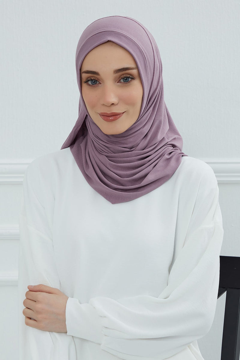 شال جيرسي للنساء شال قطني ممشط فوري للنساء من القطن، قبعة عمامة فورية، غطاء رأس جاهز للارتداء، وشاح، PS-16
