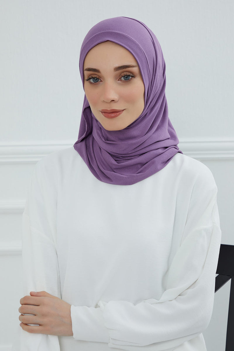 شال جيرسي للنساء شال قطني ممشط فوري للنساء من القطن، قبعة عمامة فورية، غطاء رأس جاهز للارتداء، وشاح، PS-16