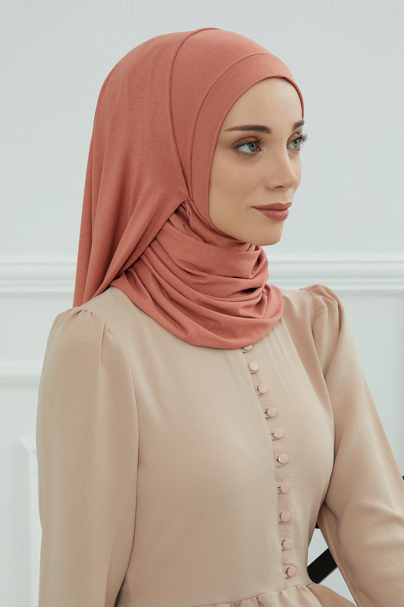 شال جيرسي للنساء شال قطني ممشط فوري للنساء من القطن، قبعة عمامة فورية، غطاء رأس جاهز للارتداء، وشاح، PS-16