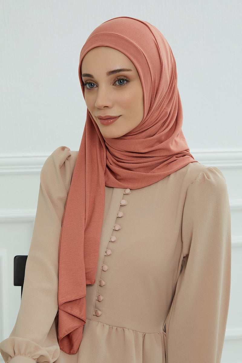 شال جيرسي للنساء شال قطني ممشط فوري للنساء من القطن، قبعة عمامة فورية، غطاء رأس جاهز للارتداء، وشاح، PS-16