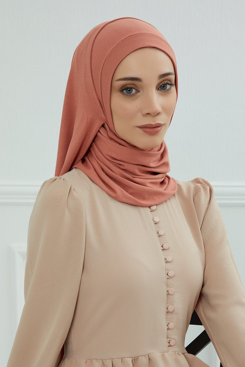 شال جيرسي للنساء شال قطني ممشط فوري للنساء من القطن، قبعة عمامة فورية، غطاء رأس جاهز للارتداء، وشاح، PS-16