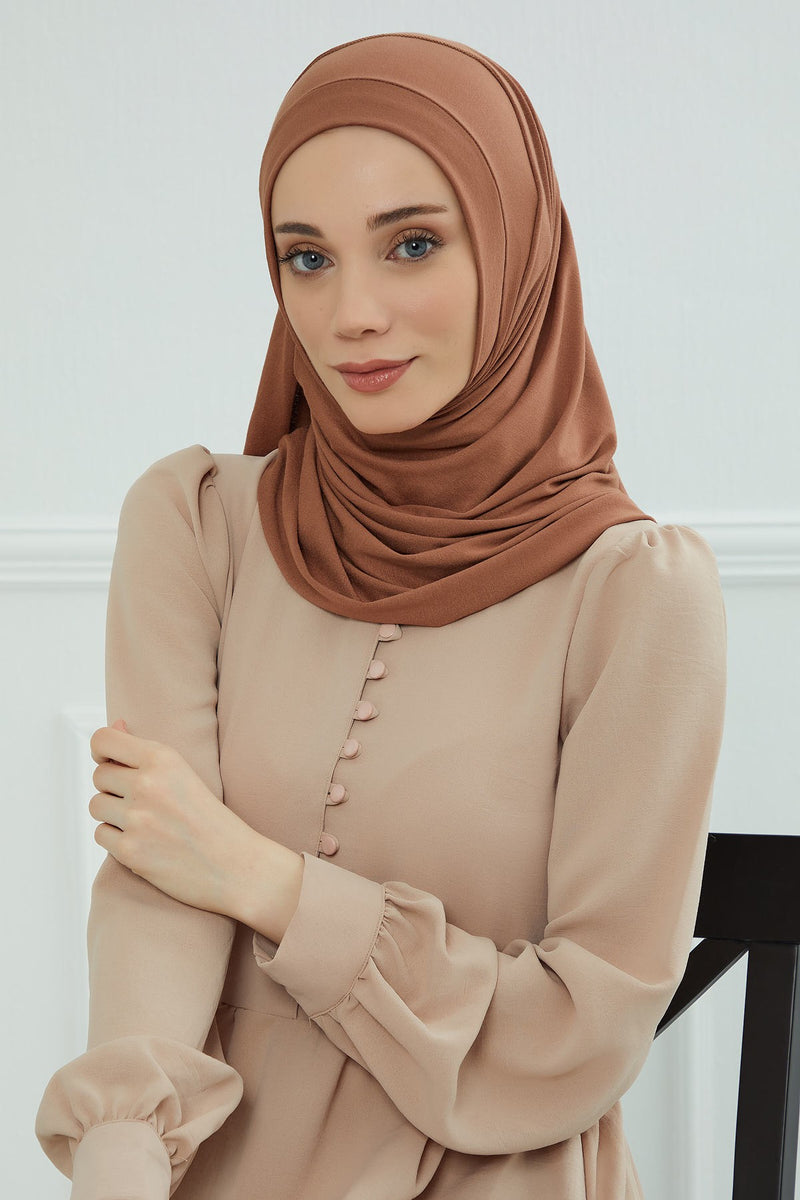 شال جيرسي للنساء شال قطني ممشط فوري للنساء من القطن، قبعة عمامة فورية، غطاء رأس جاهز للارتداء، وشاح، PS-16
