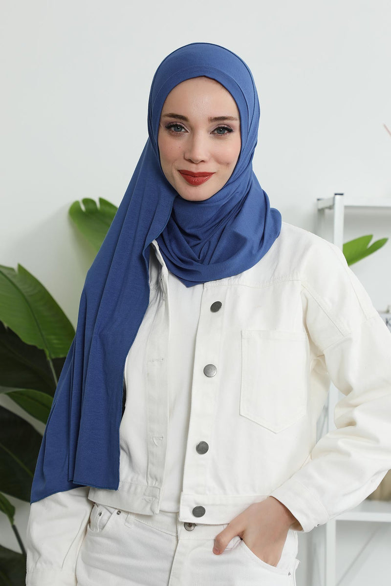 شال جيرسي للنساء شال قطني ممشط فوري للنساء من القطن، قبعة عمامة فورية، غطاء رأس جاهز للارتداء، وشاح، PS-16
