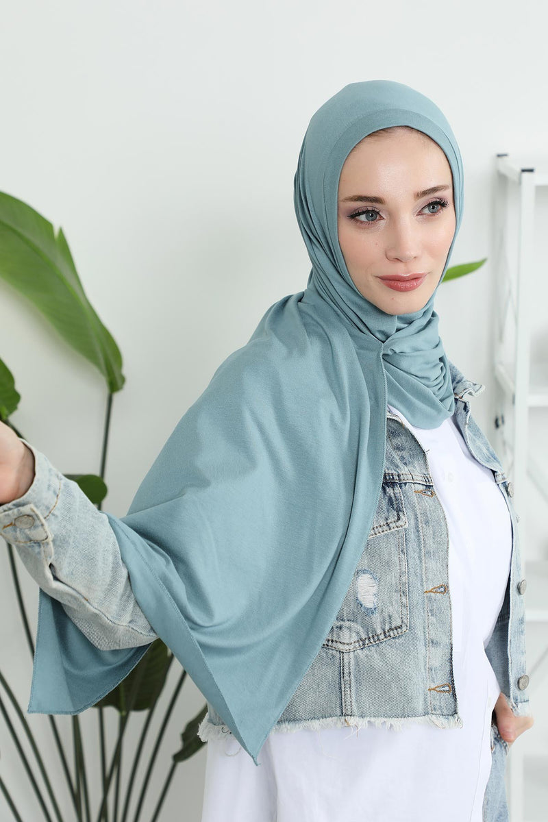 شال جيرسي للنساء شال قطني ممشط فوري للنساء من القطن، قبعة عمامة فورية، غطاء رأس جاهز للارتداء، وشاح، PS-16