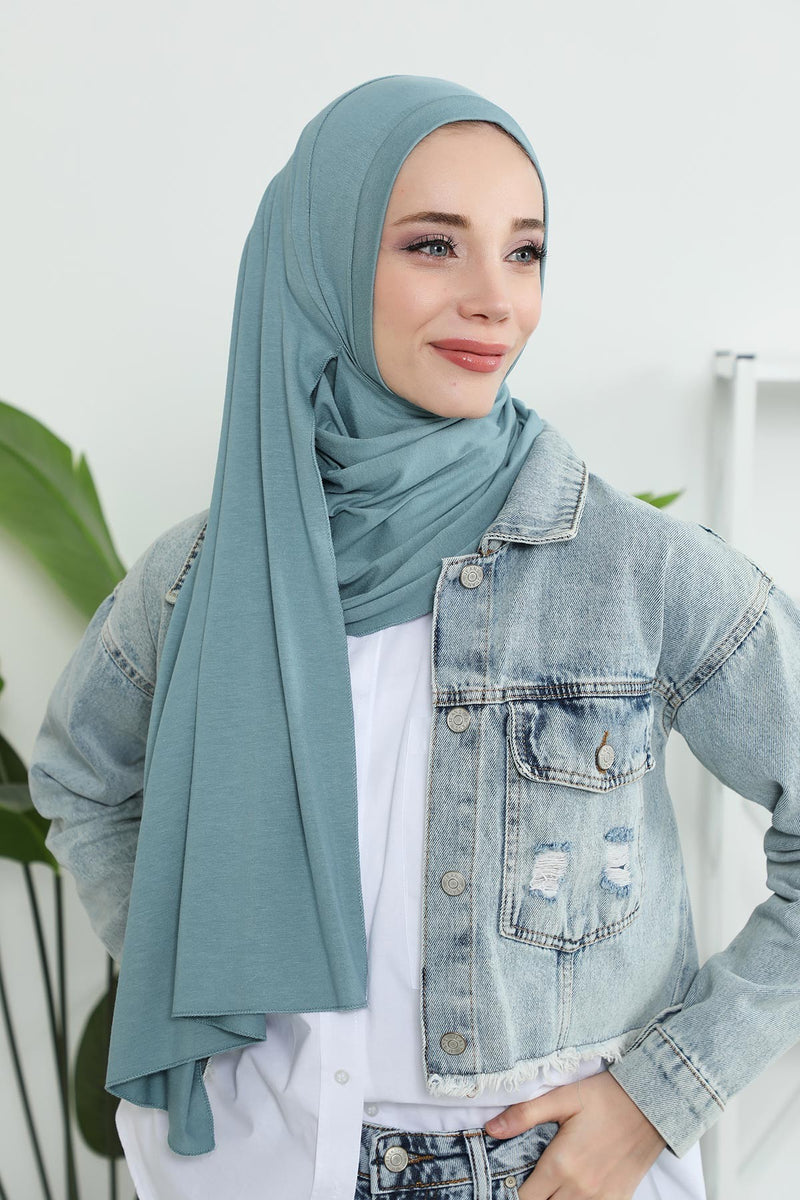 شال جيرسي للنساء شال قطني ممشط فوري للنساء من القطن، قبعة عمامة فورية، غطاء رأس جاهز للارتداء، وشاح، PS-16