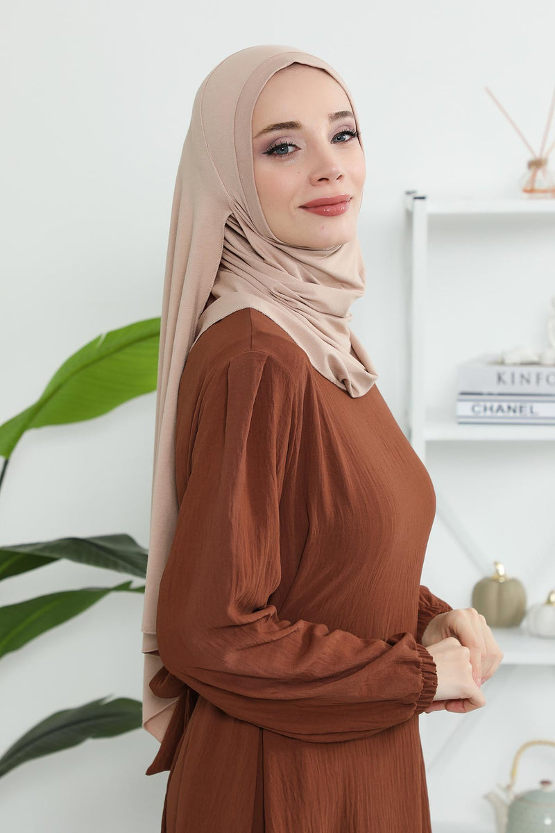 شال جيرسي للنساء شال قطني ممشط فوري للنساء من القطن، قبعة عمامة فورية، غطاء رأس جاهز للارتداء، وشاح، PS-16