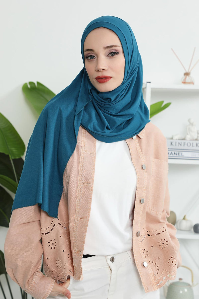 شال جيرسي للنساء شال قطني ممشط فوري للنساء من القطن، قبعة عمامة فورية، غطاء رأس جاهز للارتداء، وشاح، PS-16