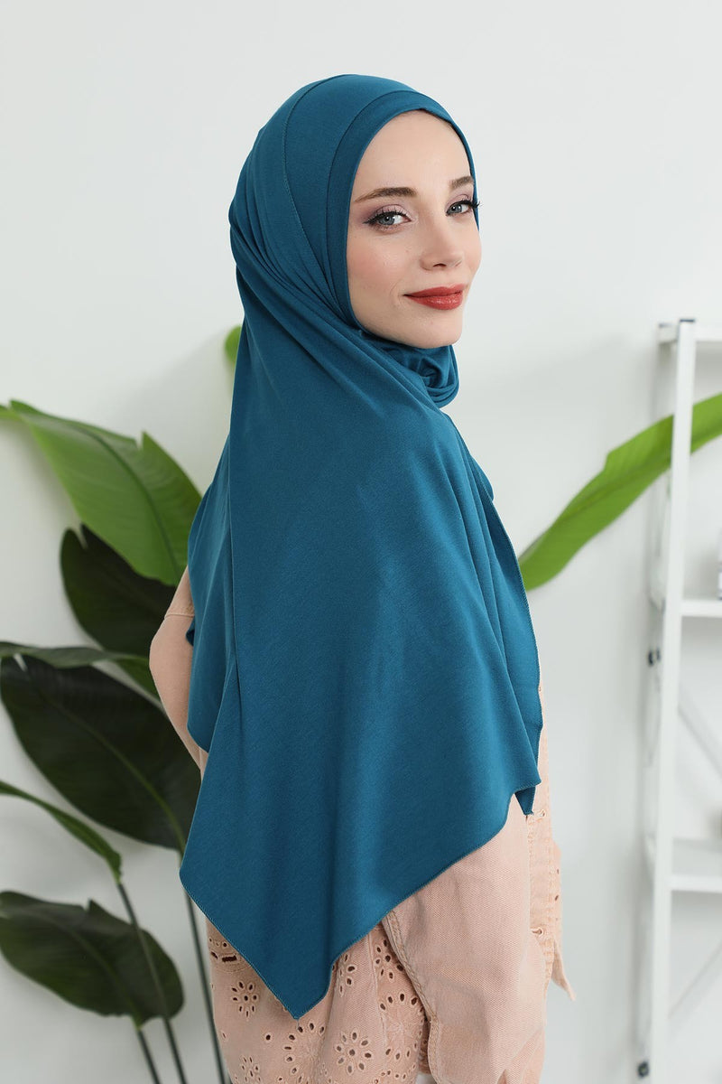 شال جيرسي للنساء شال قطني ممشط فوري للنساء من القطن، قبعة عمامة فورية، غطاء رأس جاهز للارتداء، وشاح، PS-16