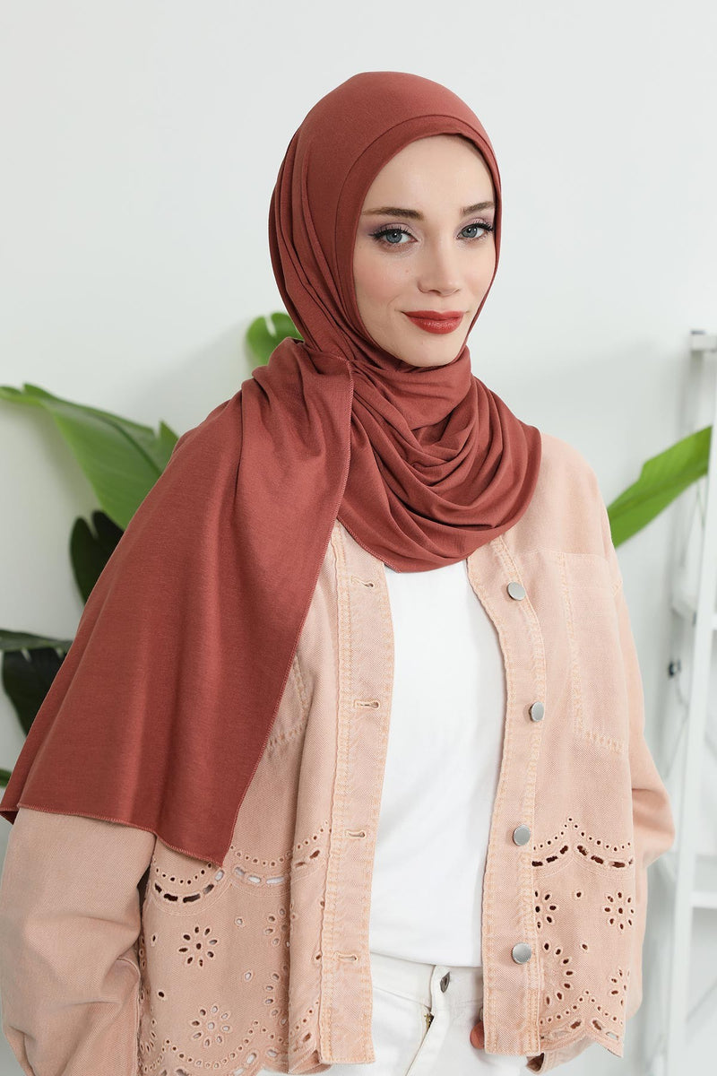 شال جيرسي للنساء شال قطني ممشط فوري للنساء من القطن، قبعة عمامة فورية، غطاء رأس جاهز للارتداء، وشاح، PS-16