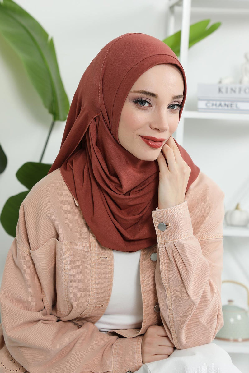 شال جيرسي للنساء شال قطني ممشط فوري للنساء من القطن، قبعة عمامة فورية، غطاء رأس جاهز للارتداء، وشاح، PS-16